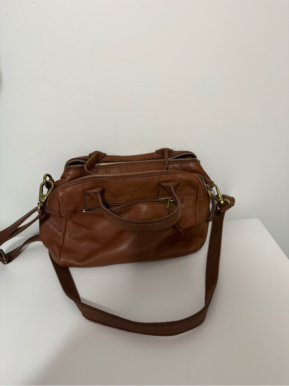Fossil Cognac Brown Leather Satchel